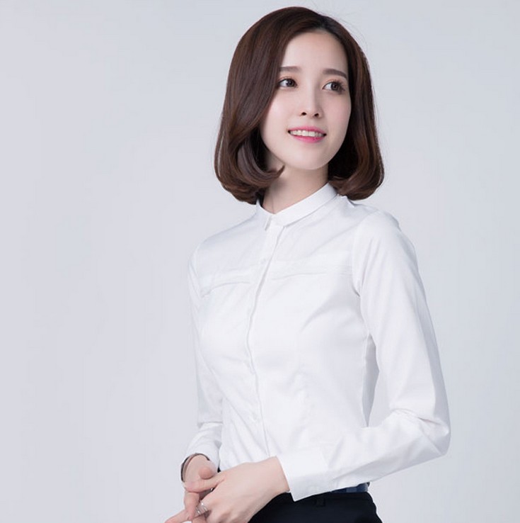 女士襯衣白色春季新款職業(yè)OL正裝女裝2017新款白色襯衫女長袖工裝女士襯衣 女士襯衣白色