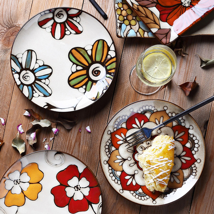 陶瓷手繪圓方形菜盤擺件圖片/陶瓷手繪圓方形菜盤擺件樣板圖 (2)