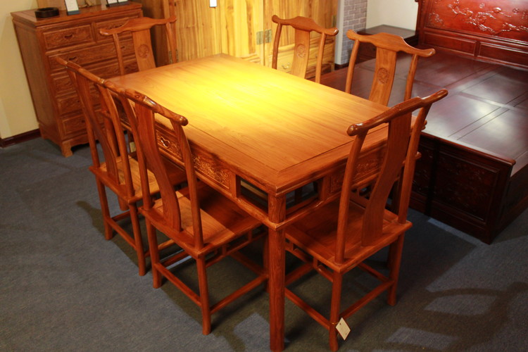 湖南義祥紅木家具供應(yīng)非洲花梨明式餐桌7件套 餐廳家具 廠家直銷