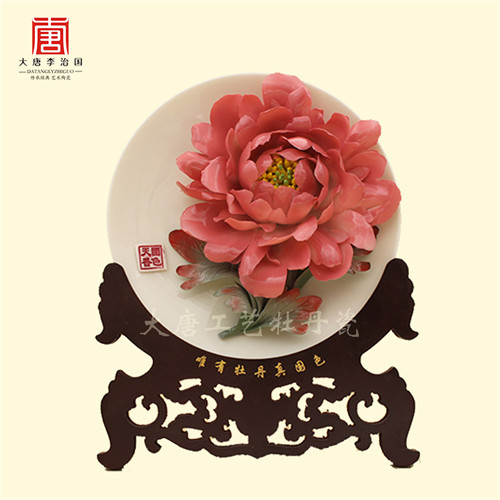 洛陽牡丹紀念品  牡丹瓷擺件 工藝品禮品