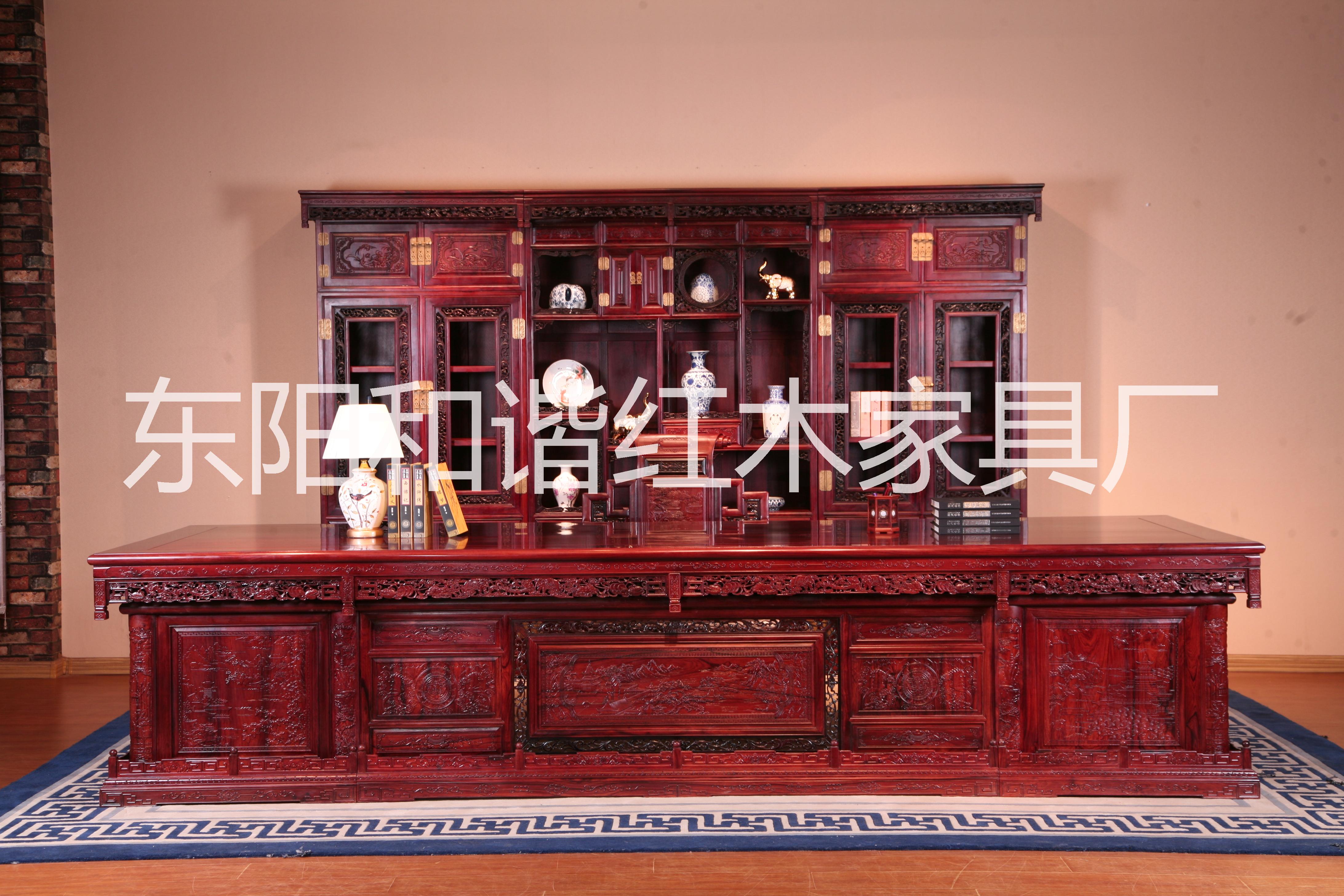 東陽(yáng)和諧廠家直銷紅木家具紅酸枝書(shū)柜組合 紅木家具書(shū)桌椅組合