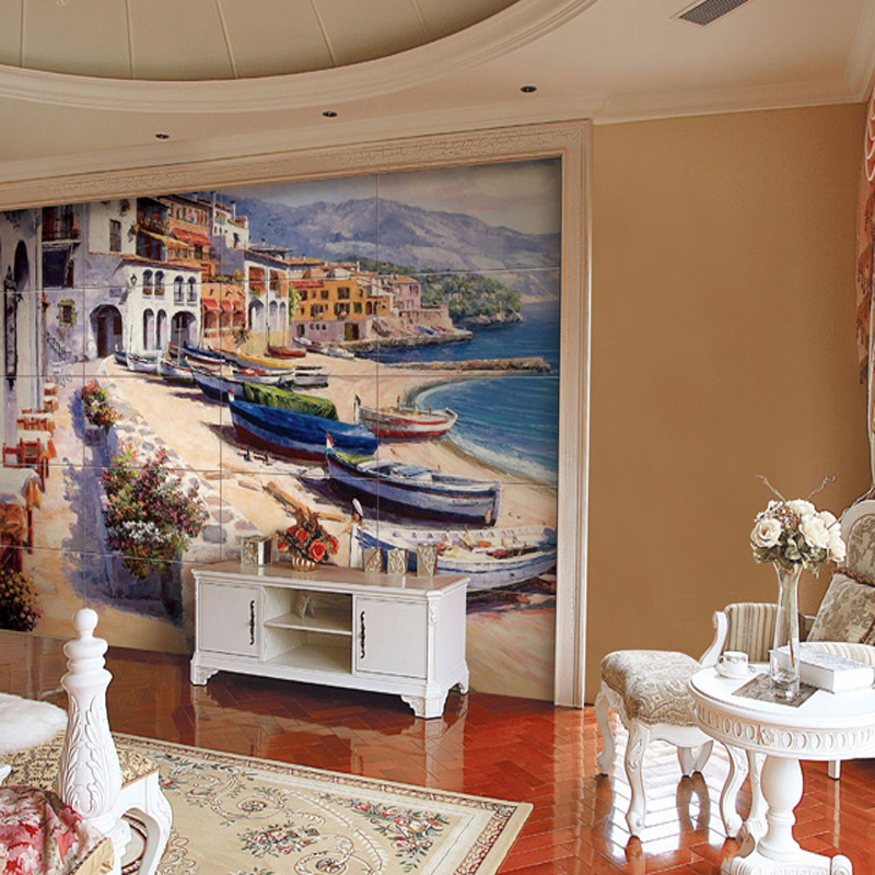 佛山藝術(shù)背景墻瓷磚私人定制定制   電視沙發(fā)背景墻瓷磚 陽關(guān)小鎮(zhèn)