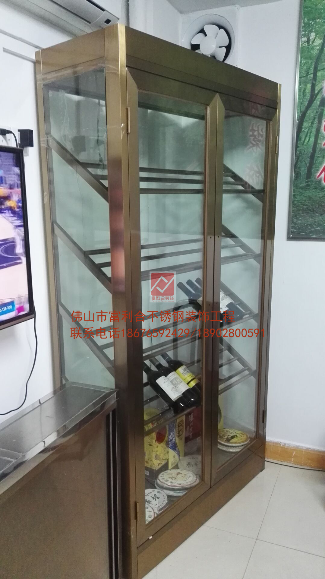 玫瑰金不銹鋼酒柜 高檔古銅色酒柜圖片/玫瑰金不銹鋼酒柜 高檔古銅色酒柜樣板圖 (2)