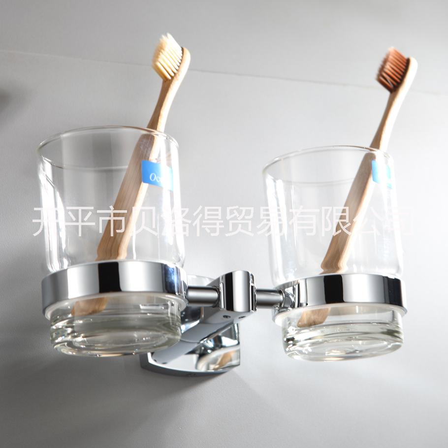 貝洛德牙刷杯架浴室五金掛件 全銅雙杯架牙刷杯架漱口杯 衛(wèi)生間掛墻洗漱杯雙杯架