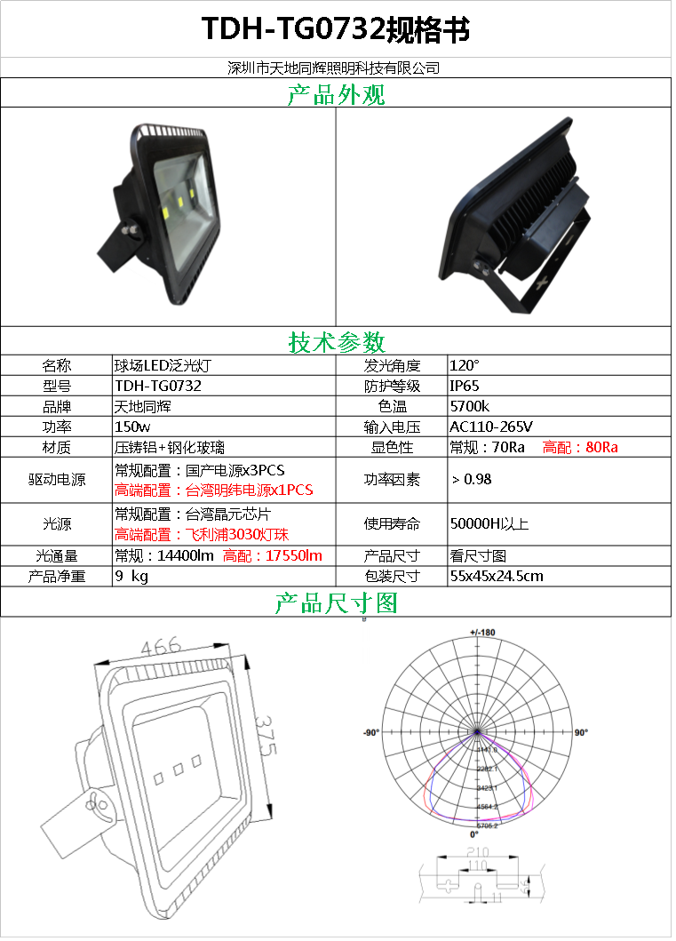 天地同辉TDH-TG0735室外篮球场地照明方案l篮球场LED投射灯 天地同辉TDH-TG0735