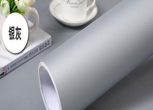 pvc素色防水自粘墻紙壁紙翻新貼加厚不透底 銀灰色素色波音軟片