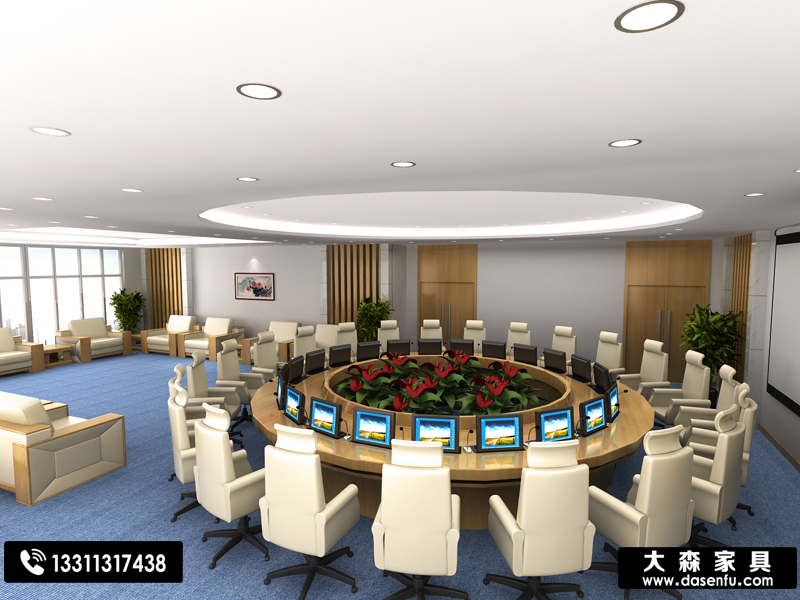 多媒體液晶屏翻轉(zhuǎn)會議桌多功能液晶升降器會議桌