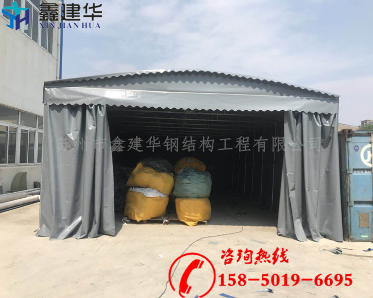 日照供應(yīng)大型活動雨棚 電動軌道伸縮雨篷 移動折疊倉庫蓬公司
