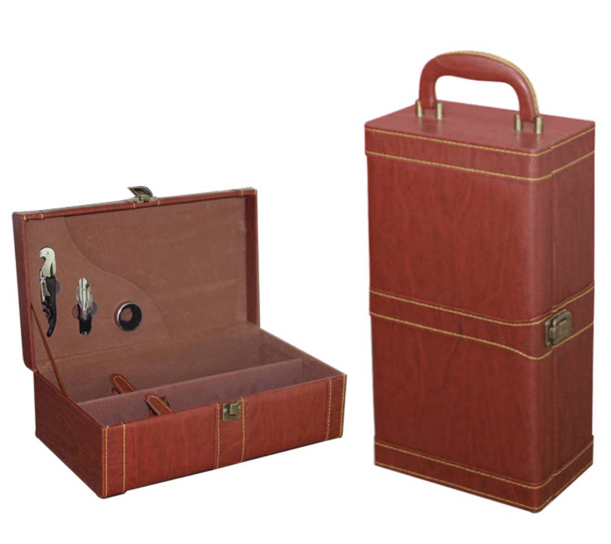 木紋棕色雙支皮盒