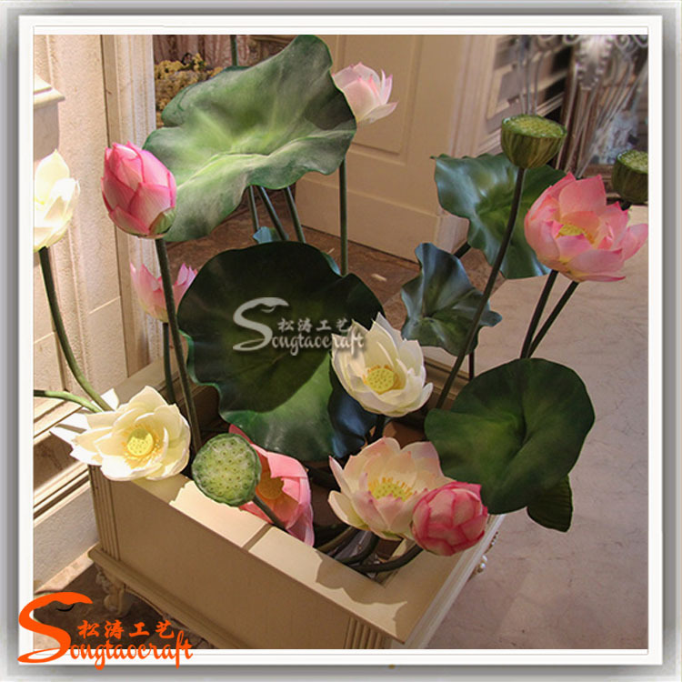 水族館仿真假荷花 水池塑料仿真荷花 義烏*仿真荷花