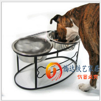 鐵藝狗碗雙盆狗食架 狗吃飯碗盆架