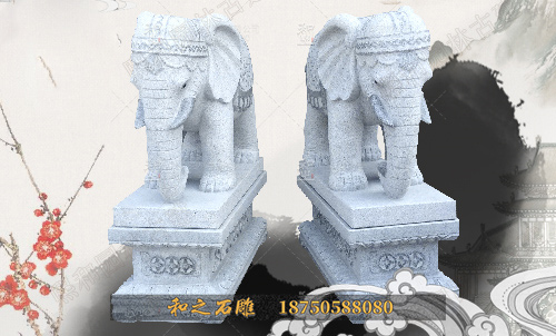 1.2米漢白玉石雕大象門墩 招財 惠安廠家供應