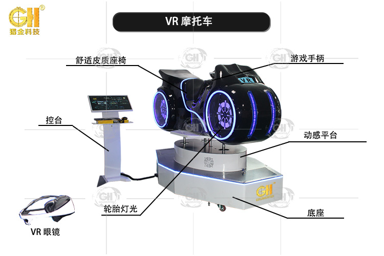 广州猎金VR摩托车3缸多维度摆动真实刺激项目VR体验馆VR设备厂家VR源头厂家VR赛车图片