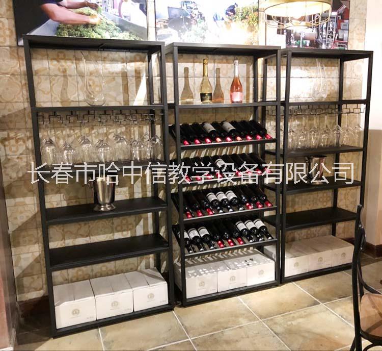 松原家具—钢木红酒架定制 出售全新酒架博古架图片