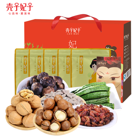 殼子妃子   六順世家夏威夷果、紙皮核桃、秋葵、香菇、吊瓜子、玫瑰紅葡萄干各1袋