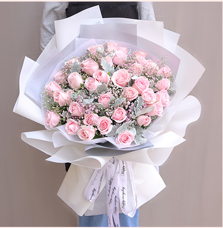 情人節(jié)33朵粉紅玫瑰鮮花速遞生日?qǐng)D片