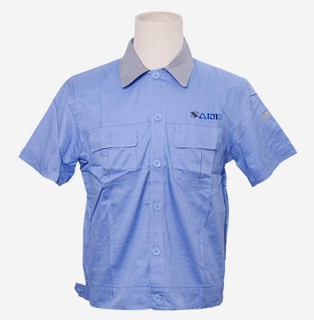 工廠定制工作服男裝工裝上衣 批發(fā)短袖工作工廠車間制服淺藍(lán)色