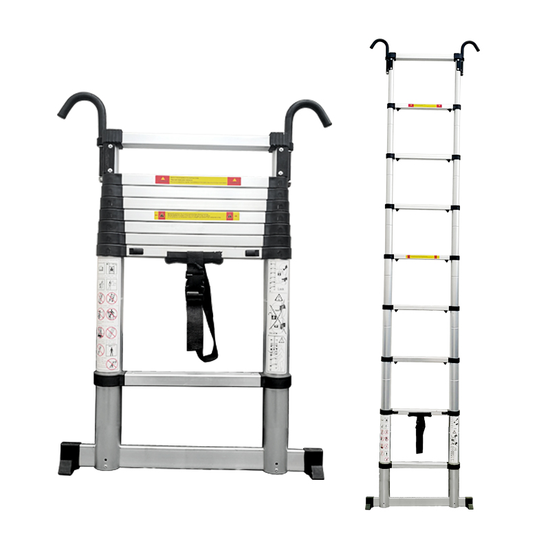 加多奇带钩子一键伸缩直梯加厚加固款铝合金家用梯便携式竹节伸缩工程折叠梯子