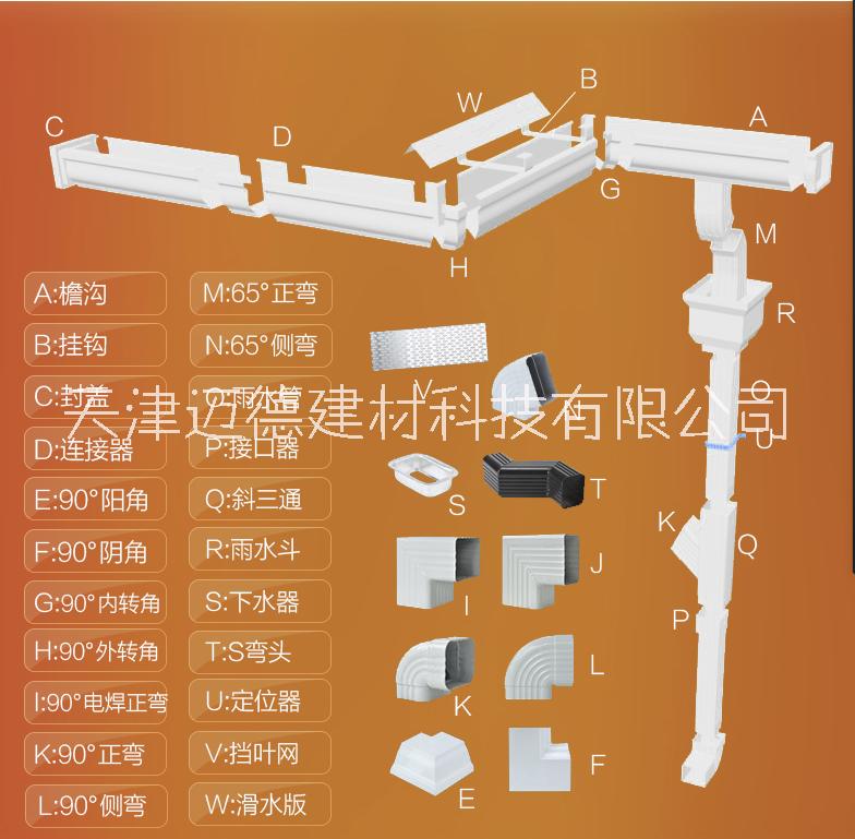 河北铝合金成品彩铝天沟檐沟屋檐别墅雨水槽落水系统檐槽铝合金排水槽图片