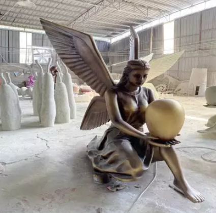 玻璃鋼天使雕像  賀州工程雕塑 玻璃鋼仿銅人物雕塑