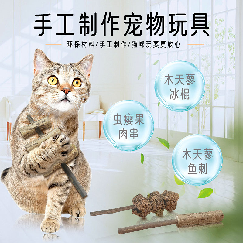 厂家批发木天蓼虫瘿果肉串玩具猫咪啃咬玩具逗猫解闷宠物玩具用品 舔舔乐木天蓼肉串图片