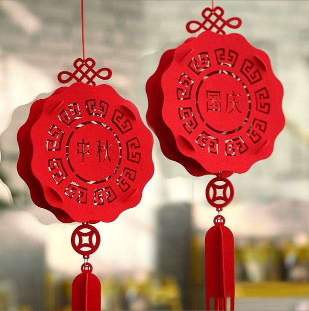 河北中秋節(jié)國慶節(jié)商場活動(dòng)裝飾扁圓燈籠中國風(fēng)場景布置商場毛氈布掛飾 毛氈紅燈籠價(jià)格