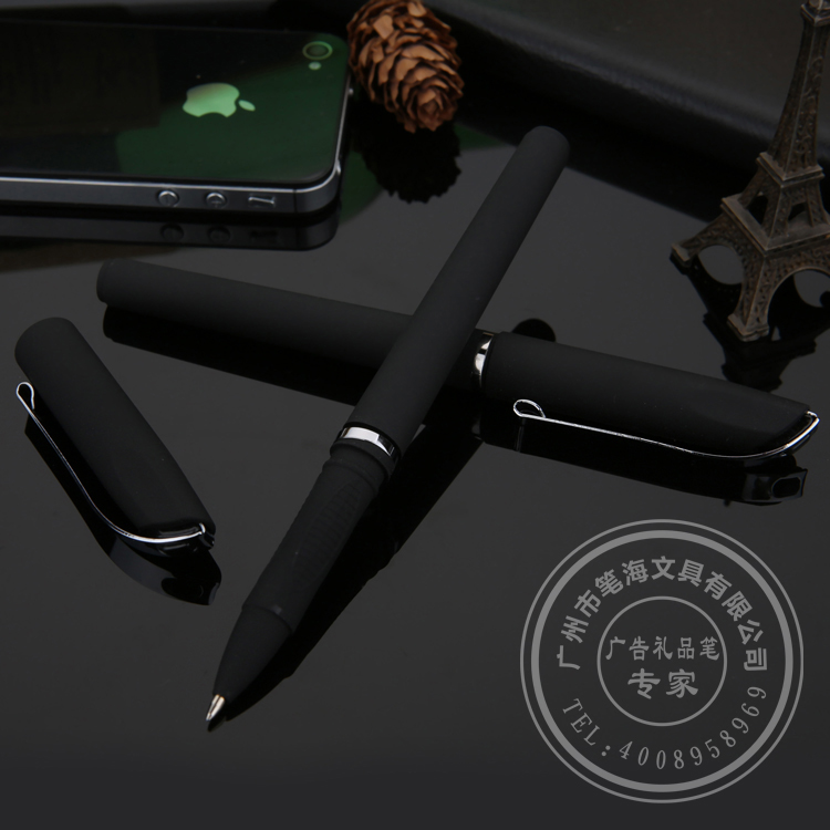 新品上架 LOGO制作磨砂中性筆 商務(wù)黑色水筆 廣告塑料中性筆訂做