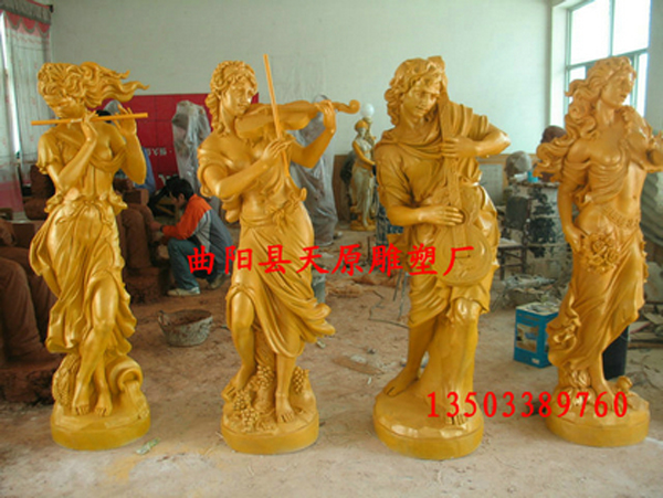供應(yīng)雕塑圖片玻璃鋼雕塑人物四季神雕塑音樂女神吹拉彈唱雕塑