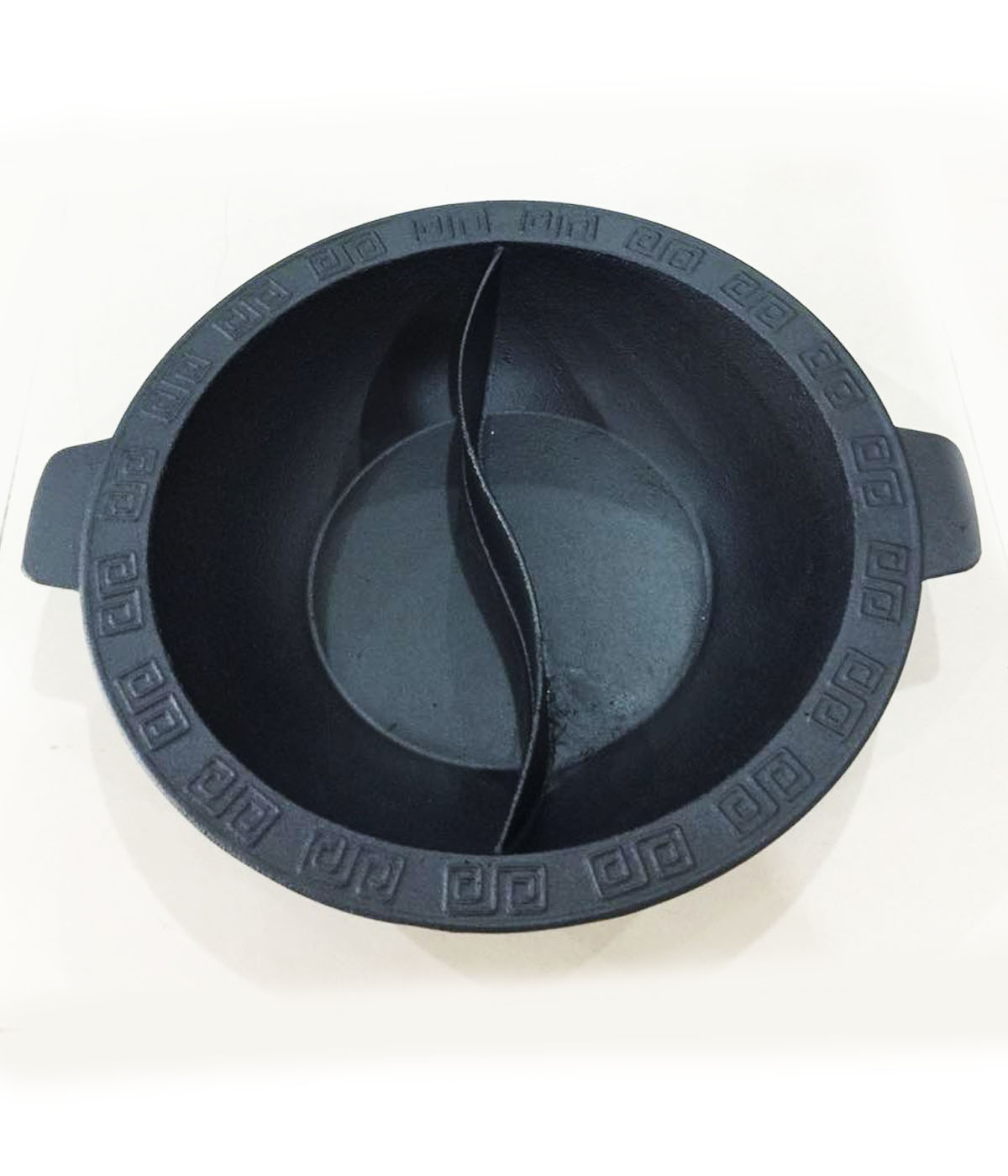 供應(yīng)用于的加厚火鍋*鑄鐵鴛鴦鍋回字紋特色