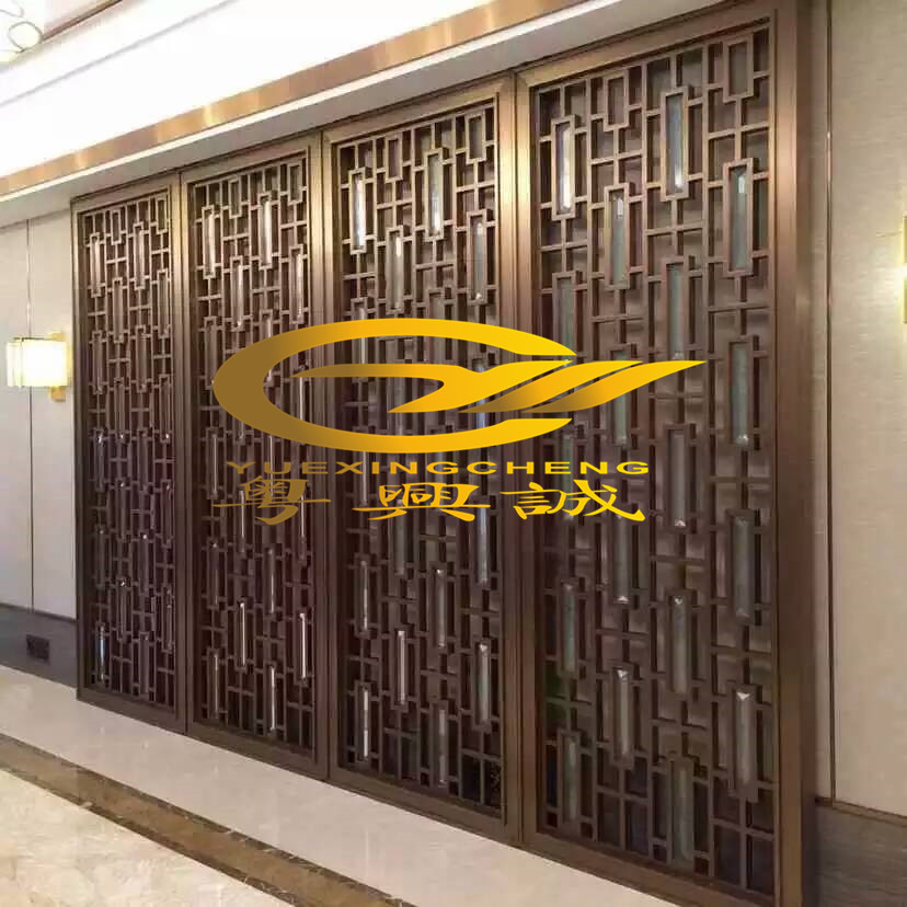 供應(yīng)中式紅古銅不銹鋼屏風(fēng)，玫瑰金酒店不銹鋼屏風(fēng)花格廠家