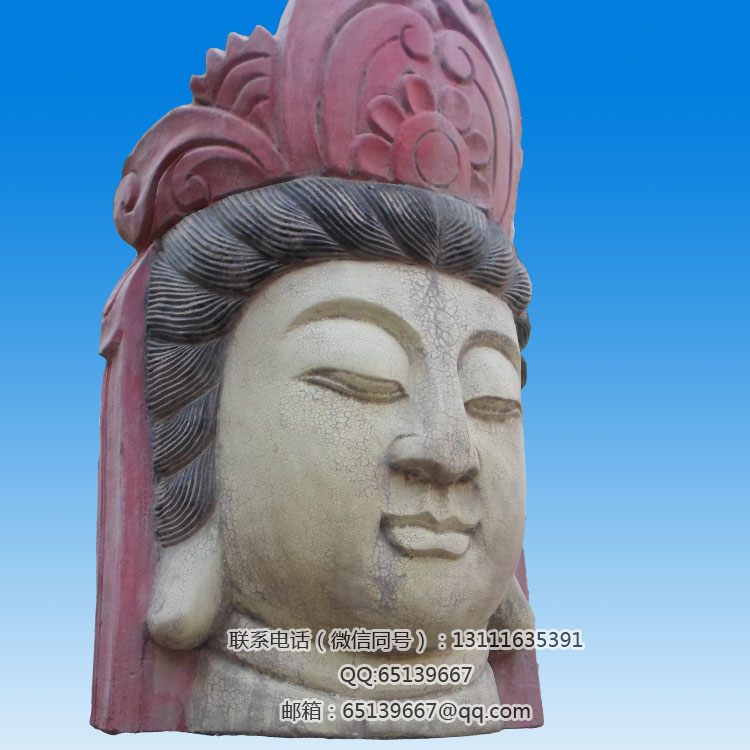 仿古木雕彩繪佛像 佛頭 觀音 木枕