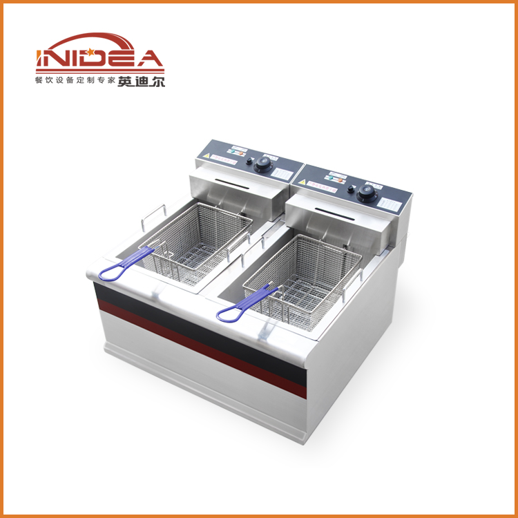 雙缸雙篩炸鍋英迪爾 商用電熱炸爐 臺式雙缸雙篩電炸爐 漢堡店披薩店廚房設(shè)備