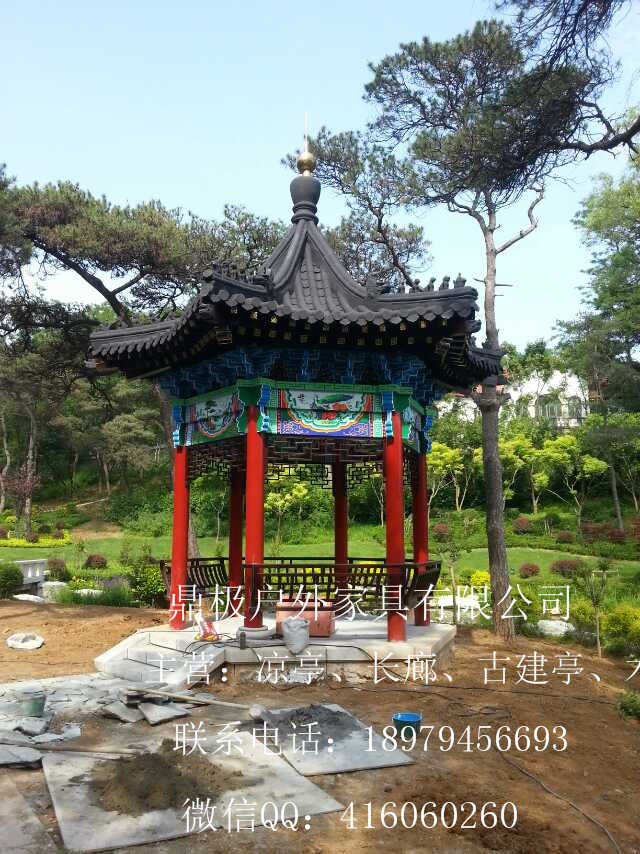 供應(yīng)六角仿古園林文化亭子榫卯結(jié)構(gòu)實(shí)心柱子廠家定做園林古建涼亭