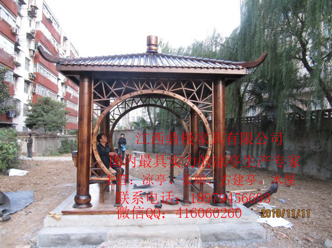 供應(yīng)樟子松涼亭/20CM圓柱方門(mén)四角松木涼亭 防腐木涼亭