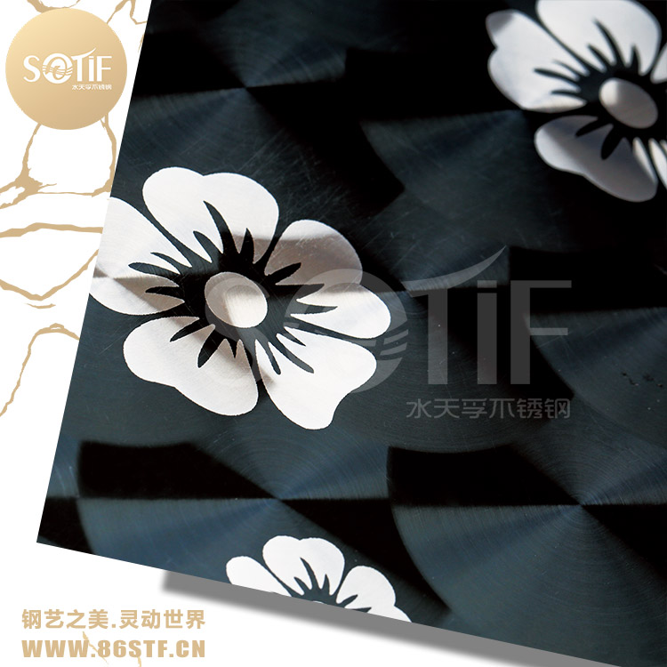 廠家供應(yīng),304不銹鋼水仙花黑鈦退鈦鐳射板,*會所幕墻裝飾板
