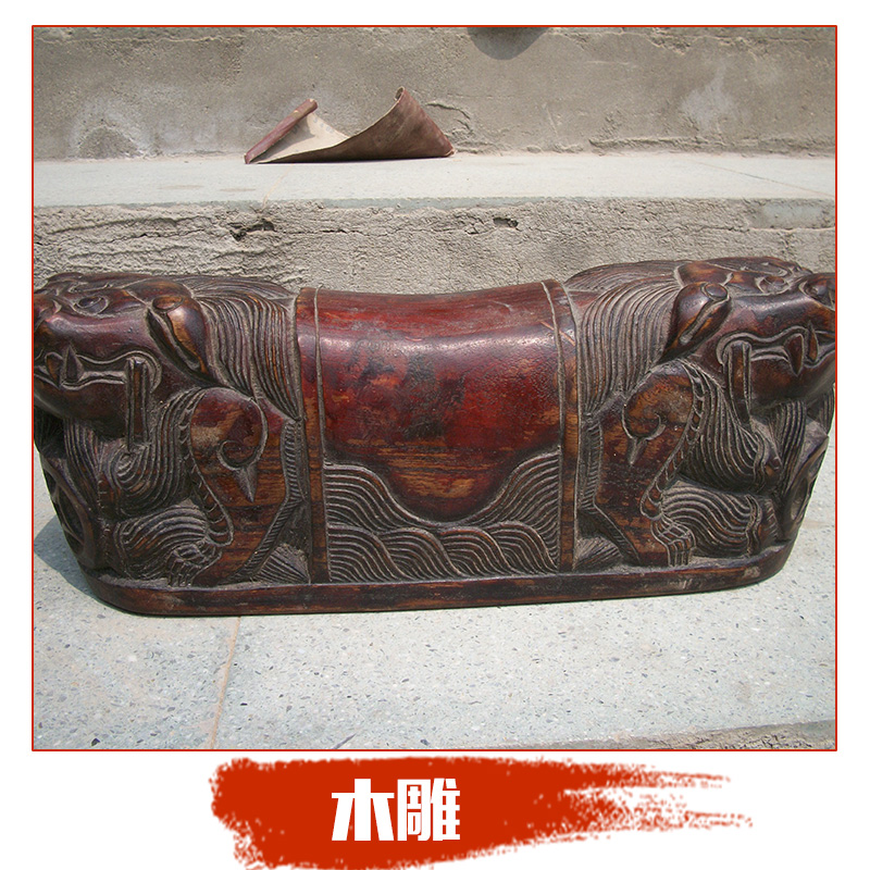 純手工硬木雕枕頭 高端居家工藝品獅子狗造型仿古雕刻木枕