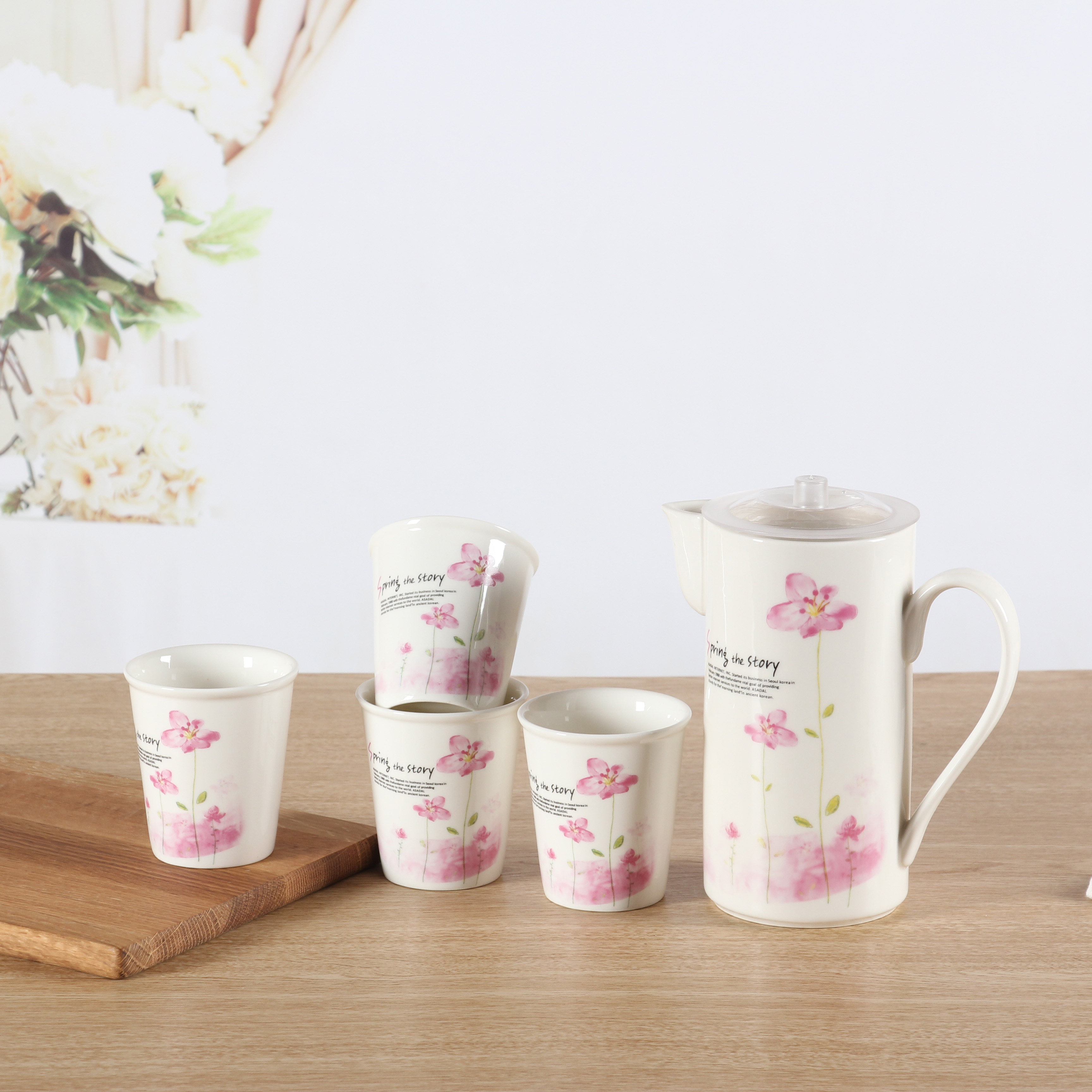 *陶瓷水具套裝 創(chuàng)意冷水壺茶具禮品 耐熱飲杯具組合 可印LOGO 陶瓷1壺4杯冷水壺套裝