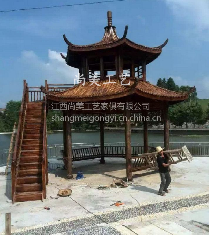 酒柜定制 戶外涼亭古建涼亭 雙層八角涼亭 景觀木屋 葡萄架 長(zhǎng)廊