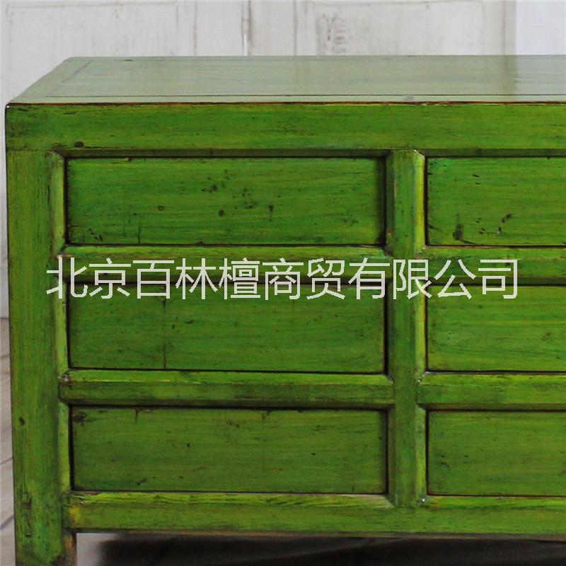 綠色做舊老松木9斗柜實(shí)木 抽屜柜臥室客廳儲(chǔ)物柜收納柜子原木家具