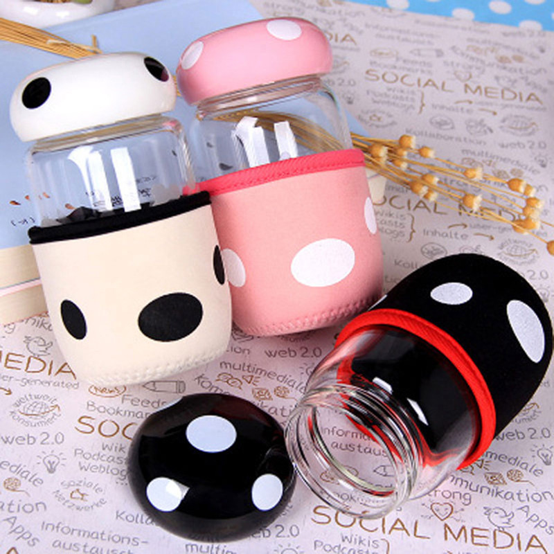 產(chǎn)地貨源新款創(chuàng)意蘑菇杯廣告隔熱皮套泡茶玻璃水杯定制logo