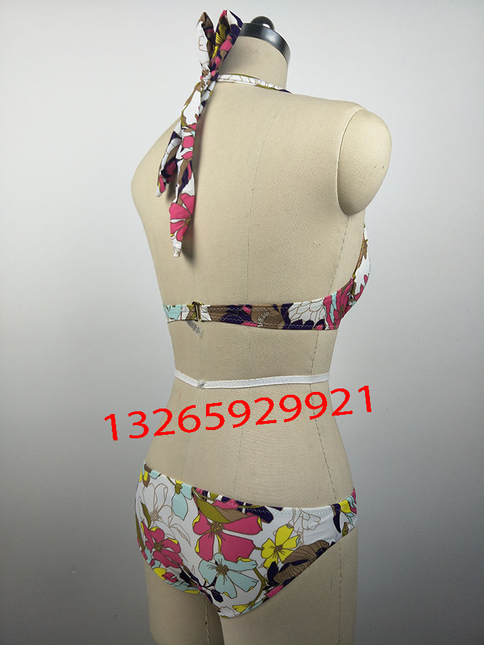 歐美性感小胸聚攏掛脖系帶泳衣  性感泳裝批發(fā)