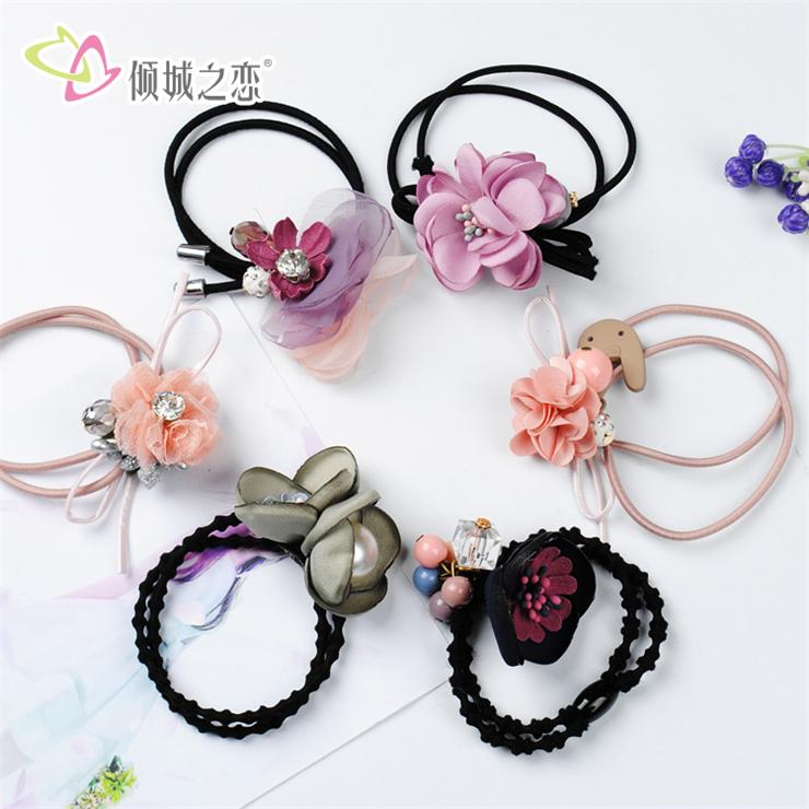 浙江晶莎飾品女生扎頭發(fā)時(shí)尚布藝花朵少女發(fā)圈-廠家直銷