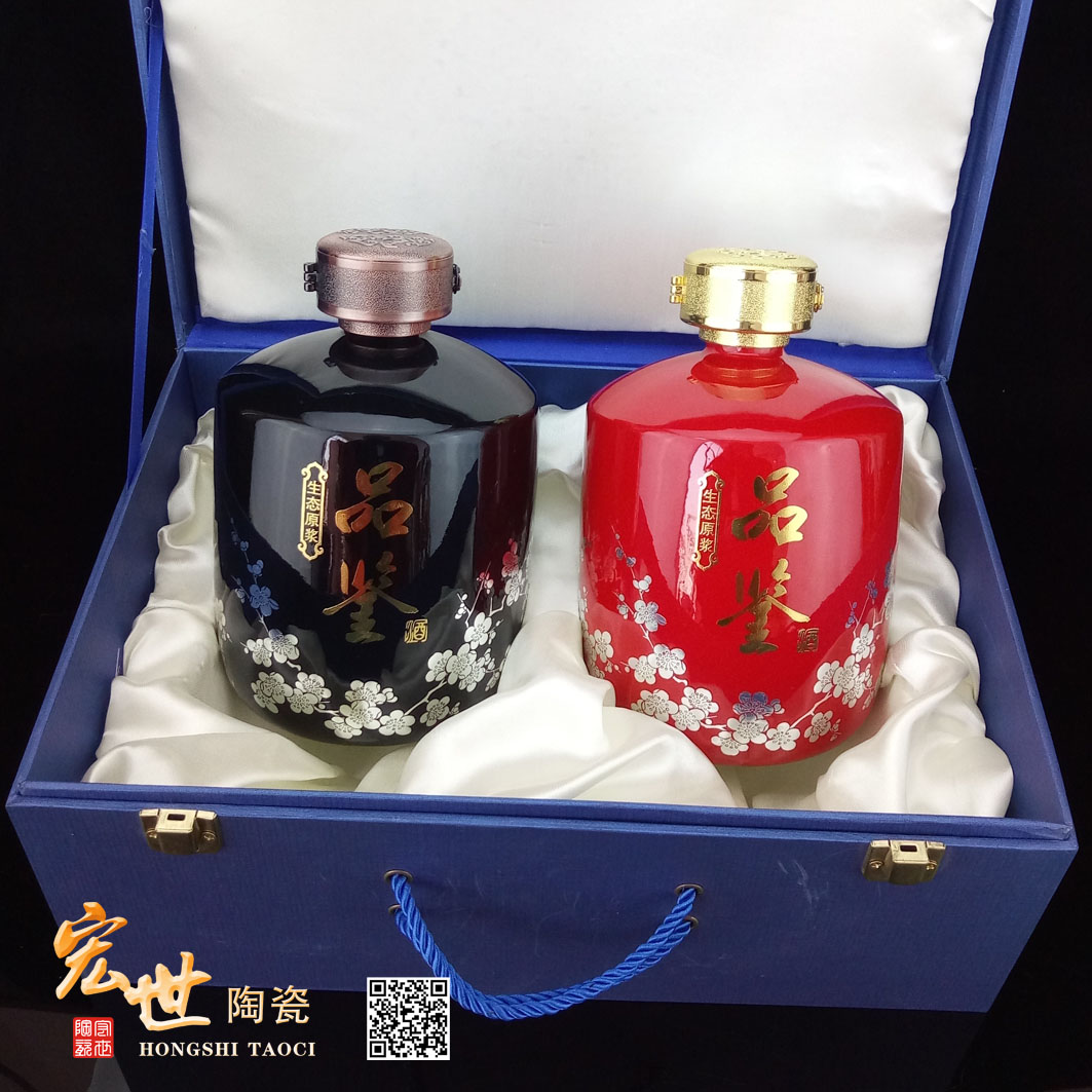 景德鎮(zhèn)宏世陶瓷酒瓶廠  3斤矮直壇 梅花 紅花黑三色 *白酒瓶