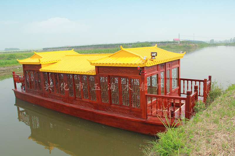 大型豪華畫舫船 YH-HF-012  紅身黃頂仿古餐飲船 旅游觀光船 景觀裝飾船