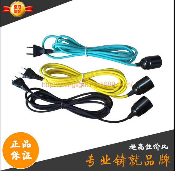 歐規(guī)圓插編織電源線廠家 耐高溫插頭燈線組 E27電木燈頭臺燈配件