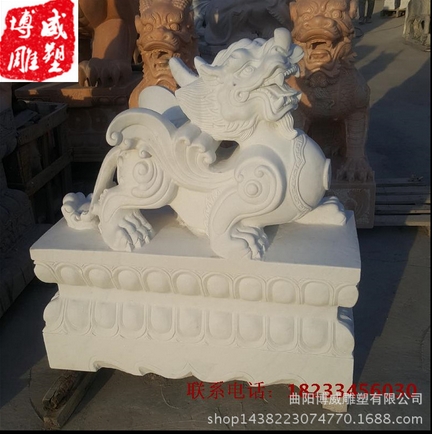 漢白玉石雕貔貅一對招財看門擺件晚霞紅貔貅麒麟鎮(zhèn)宅辟邪廠家直銷