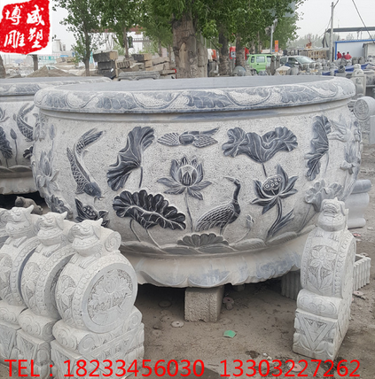 石雕青石做舊圓缸養(yǎng)魚養(yǎng)荷花擺件石 曲陽仿古做舊水缸花盆供應(yīng)