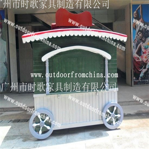 批發(fā)供應手工組裝防腐木手推售貨車  休閑景區(qū)商場移動售貨車 公園防腐木小吃部 步行街售貨亭 可移動式售貨亭