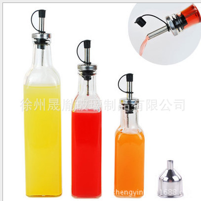 廠家直銷150ml-500ml方形透明不銹鋼油嘴防漏橄欖油瓶麻油