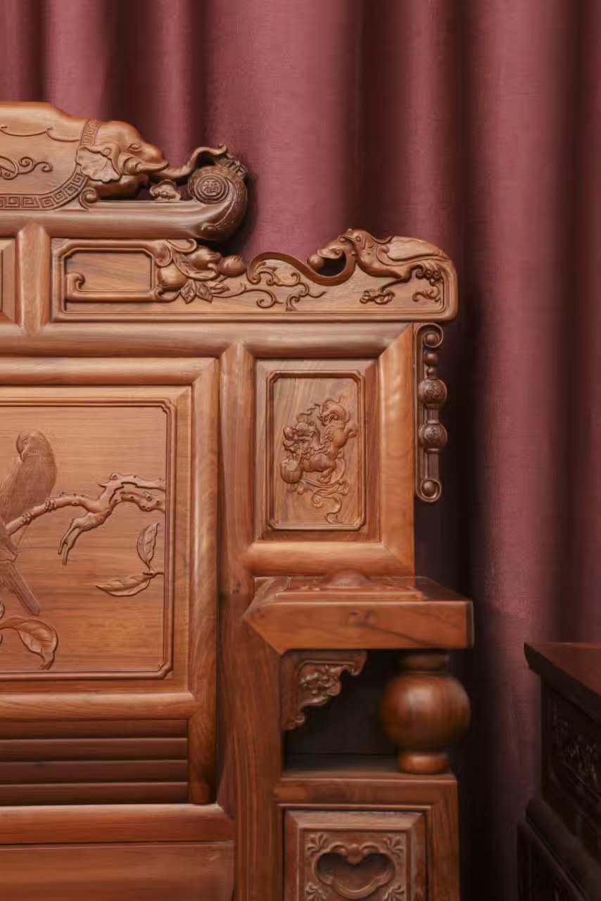 檀雕財(cái)源滾滾七件套緬花